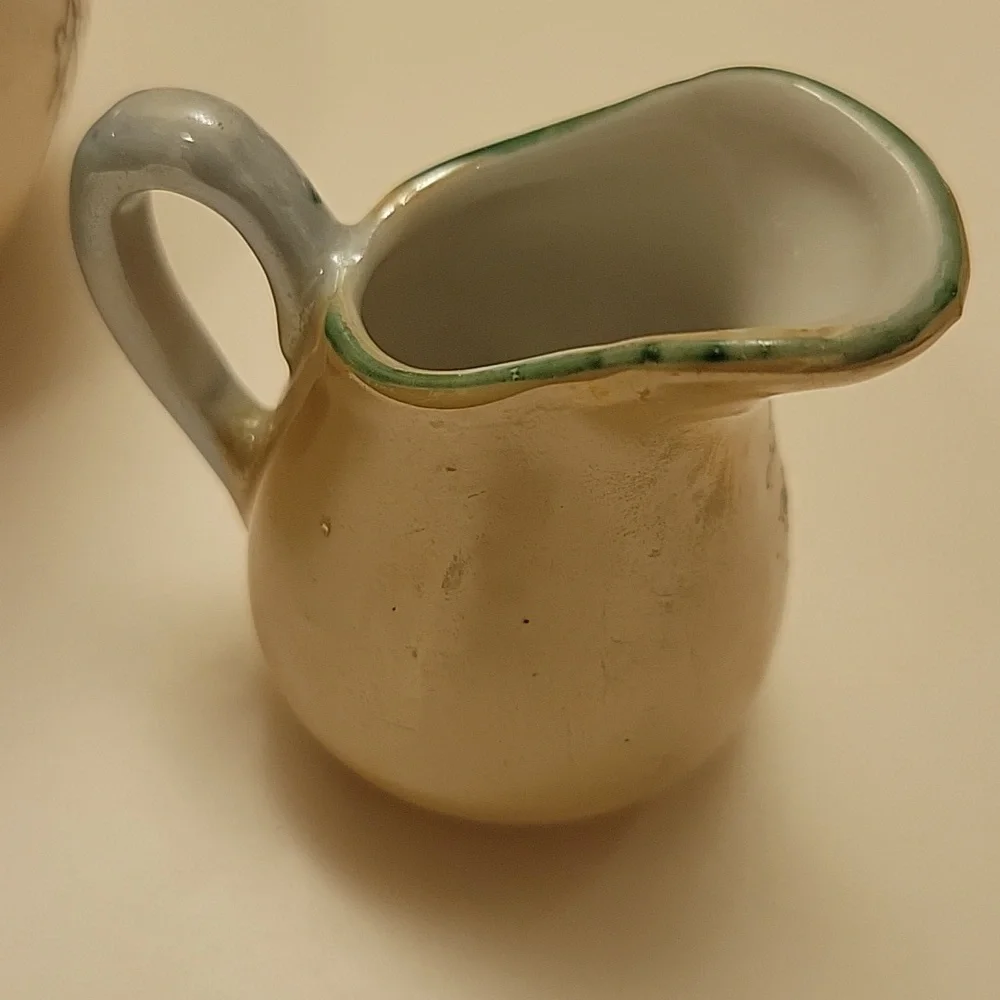 Vintage Japanese Hand Painted Floral Teapot And Pitcher.  Bamboo Handle. - Picture 7 of 10